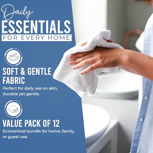 DAN RIVER 100% Cotton Wash Cloths 12 Pack [12x12] Soft & Absorbent wash Cloths for Your face, Gym, Hotels & Spa Perfect for Everyday Use Fingertip Towels, Medium Blue