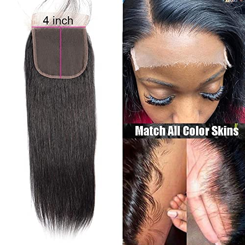 4X4 hd Lace Closure Human Hair Free Part Straight Brazilian Virgin Hair 4X4 HD Transparent Lace Closure Pre Plucked With Baby Hair Natural Color 130% Density 12 Inch Human Hair Closure for Black Women