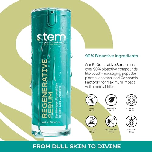 STEM Natural Intelligence Skin and Face ReGenerative Serum for Women, Facial Moisturizer Skin Care Peptides Serum, Luxury Face Moisturizer for Women, Hydration Serums, Antioxidant Support Serums, 1 oz