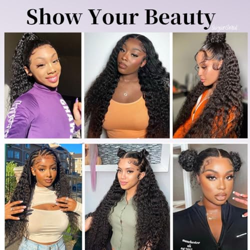 360 Full Lace Wigs Human Hair Deep Wave 360 HD Full Lace Wigs Human Hair Pre Plucked Wet and Wavy Human Hair Wig 360 Deep Wave Ponytail Curly Wig 360 Frontal Wig with Baby Hair Natural Color 28 inch