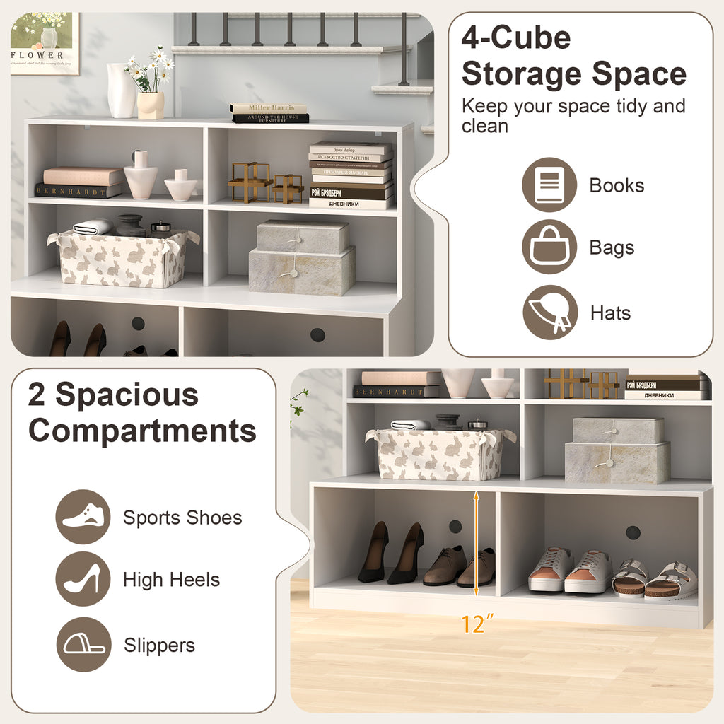 Entryway Shoe Cabinet with Bench Seat & Anti-Tipping Kits - White