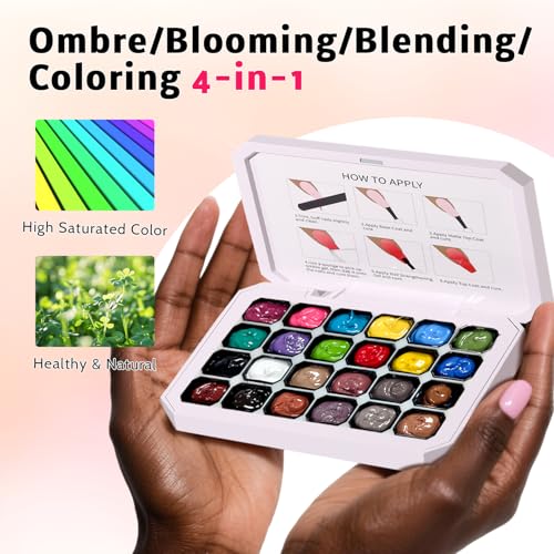 24 Colors Sponge Pat Paint Nail Gel for Drawing Striper Liner Floral Painting Ombre Blush Blooming Aura Gel Polish Nail Art DIY, UV/LED Curing, No Wipe (24 Colors C)