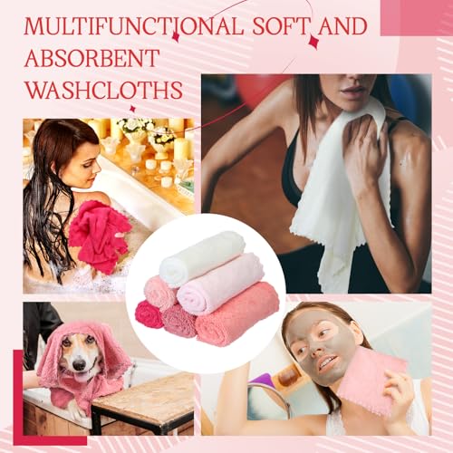 Syhood 12 Pieces Face Wash Cloth 12 x 12 in Makeup Remover Cloths Towel Coral Velvet Facial Microfiber Soft Fast Drying Facial Cleansing Towel for Face(Pink Colors)