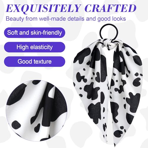 Cow Print Hair Band for Women, Non-Slip Rabbit Bunny Ear Bow Hair Tie Ropes, Elastic Bowknot Ponytail Holder Hair Scrunchies Accessories for Curly Straight Thin Thick Fine Hair
