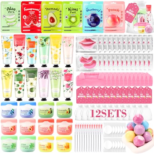 Ponhey 132 PCS Spa Party Supplies for Girls, Spa Party Favors Include Face Masks Skincare, Hand Cream, Lip Balm, Under Eye Patches, Lip Mask and Foot Bath Bombs, Spa Birthday Sleepover Party Supplies
