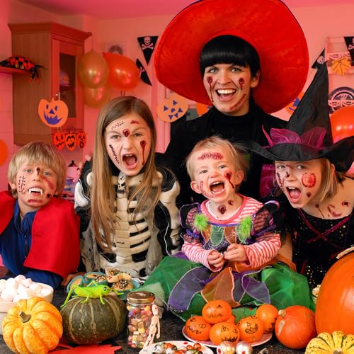 Halloween Decorations, 32PCS Halloween Tattoos Stickers, Scary Zombie Makeup, Relistic Fake Scars Wounds, Body Fake Blood Tattoos for Women Party Favors for Chucky Cosume Cosplay Sticker