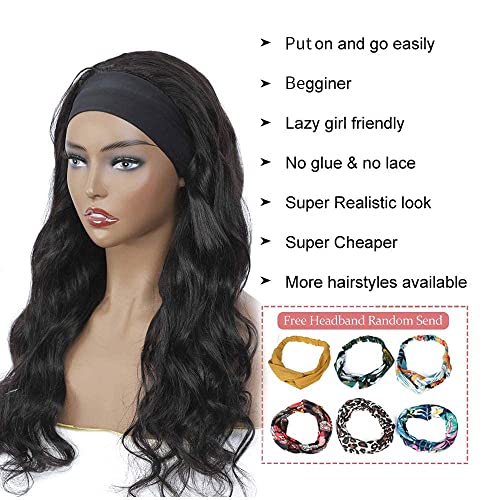 higher Body Wave Headband Human Hair Wig 26 Inch Glueless None Lace Front Wig Brazilian Virgin Hair Wear and Go Wigs for Black Women 150% Density Wigs Natural Color