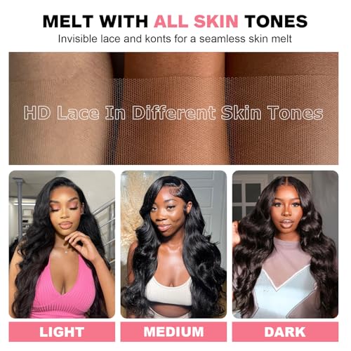 12 Inch 13X6 Body Wave Lace Front Wigs Human Hair 12A 250% Density Lace Frontal Wigs Glueless Wigs HD Lace Front Wigs Plucked with Baby Hair Natural Color