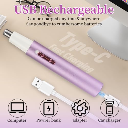 Nose and Ear Hair Trimmer for Women Men,2 in 1 Painless Eyebrow Hair Trimmer with USB Rechargeable,Portble Waterproof Facial Hair Removal with Dual-Edge Blades for Smoother Cutting (Purple)