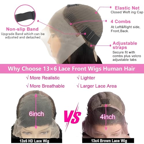 34 Inch 13x6 Deep Wave Lace Front Wigs Human Hair 200 Density 13x6 HD Lace Front Wigs Human Hair Pre Plucked Deep Curly Glueless Wig 100% Virgin Human Hair Lace Front Wigs for Women