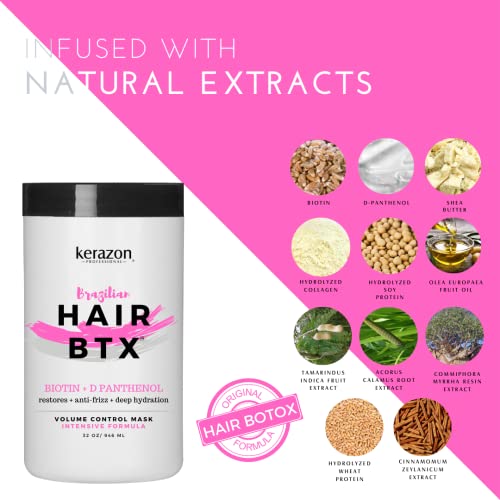 KERAZON Intensive Brazilian Hair BTX Treatment 32oz 946ml For All Hair Types, Thermal Activated Hair Mask Damaged Dry Repair and Long Lasting Volume And Frizz Control. Salon Size Packaging may vary.
