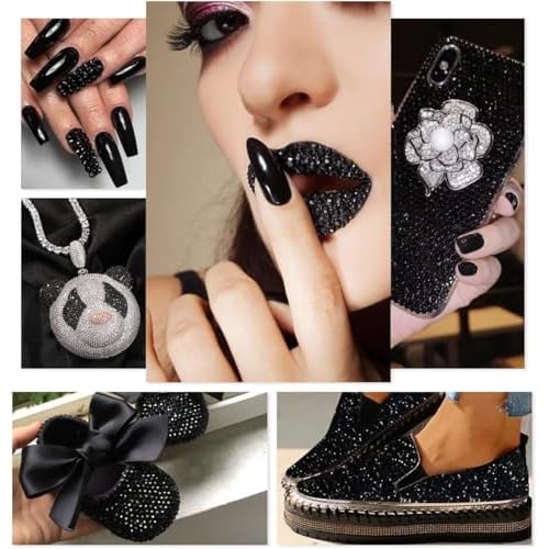 5300PCS 3mm Solid Black Resin Rhinestones for Crafting SS10 Pure Black Flat Back Jelly Resin Stones Bulk Non-Hotfix Diamonds Gems for Nails Face Eyes Makeup Tumblers Bottles DIY Crafts Decor
