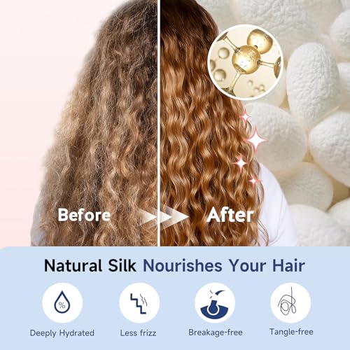 Umisleep Silk Bonnet, Soft Hair Bonnet for Sleeping, Real Mulberry Silk Lining, Bonnets for Women Hair Care, Double Layer Hair Cap with Tie, Large Silk Hair Wrap for Curly Long Hair, Blue