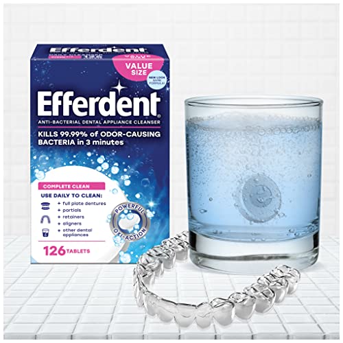 Efferdent Denture Cleaner Tablets ? Dental Appliances, Aligners, Mouth Guard, and Retainer Cleaner Tablets, Complete Clean, 126 Count