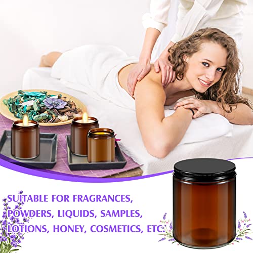 Lallisa 72 Pcs 8 oz Amber Glass Jars with Black Lids Round Glass Cosmetic Jars with Lids Empty Amber Containers Refillable Food Storage Containers for Spice Powder Liquid Sample Makeup