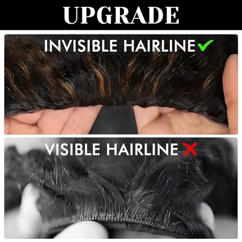 Half Wig Human Hair Glueless Kinky Curly Style 200% Density Ombre Highlight Invisible Hairline Beginner Friendly Seamless Clip Ins Flip Over None Lace Front Wigs (20 Inch)