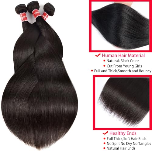 12A Bundles with Closure Human Hair Straight 3 Bundles with Lace Closure 100% Unprocessed Brazilian Human Hair Bundles with Closure Straight Hair Weave Bundles with Closure Human Hair 20 22 24+18