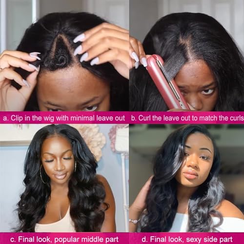 V Part Wig Human Hair Body Wave Wig Upgrade U Part Wigs for Black Women Human Hair Clip in V-Part Wigs Beginner Friendly No Sew In No Glue No Leave Out 180% Density Natural Color 30 Inch