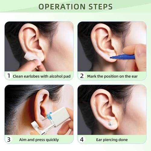 24 Pcs Ear Piercing Kit: Disposable Ear Piercing Gun Kit with 8 Guns, 8 Pcs Earrings Stud, 8 Pcs Cleaning Pads