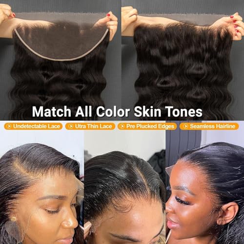 KRN 13X6 Real HD Lace Frontal Body Wave, 0.10 mm Ultra-Thin Invisible Lace HD Frontal 13x6 Human Hair 12A Brazilian Virgin Hair Single Knot Pre-Plucked with Baby Hair 12 Inch
