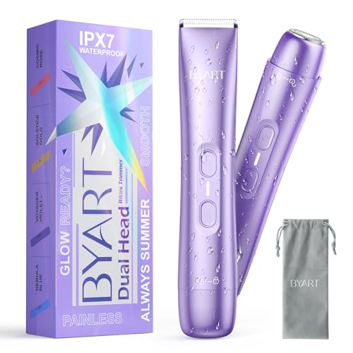 Bikini Trimmer for Women Dual Head - IPX7 Waterproof & Painless Electric Razors for Beauty, Pubic Hair, Face, Legs & Underarms? Portable Cordless Shaver with Fast Charging (Purple)