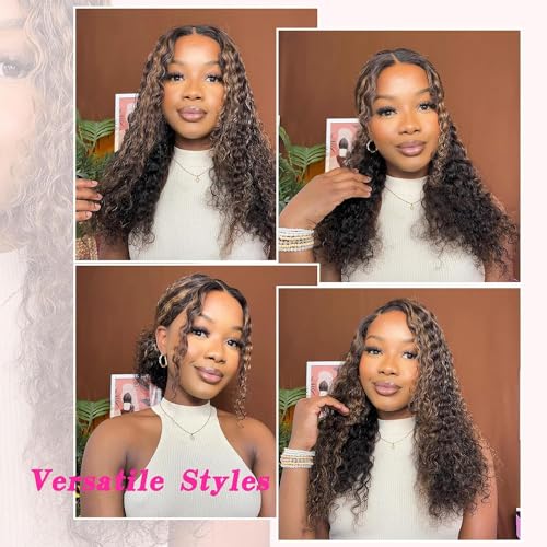 Super idol Omber Highlight Deep Wave Lace Front Wigs Human Hair Brazilian Lace Closure Wigs 4¡¿4 Ombre Human Hair Wig P1B/30 Free Part Human Hair Wig for Black Women (26 Inch, 1B/30 Highlight Wig)