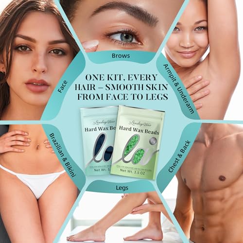 LANSLEYWAX Digital Waxing Kit for Women Men, Wax Warmer for Hair Removal with Silicone Pot, Hard Wax Kit, Waxing Machine for Sensitive Skin Brazilian Bikini Leg Eyebrow Full Body Home Use