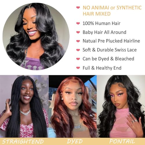 SENSAIRUITE Body Wave Lace Front Wigs Human Hair Wide Lace 180 Density Human Hair Wigs 13x4 Human Hair Lace Front Wigs Pre Plucked 26 Inches Natural Color
