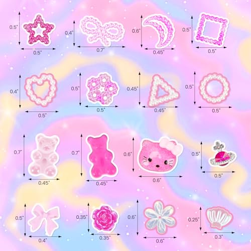 3D Pink Nail Charms Bulk Gummy Bear Butterfly Bow Assorted Nail Charms Set Planet Cherry Gems Cute Heart Star Pearls Nail Charms for Nail Art DIY Supplies Accessories