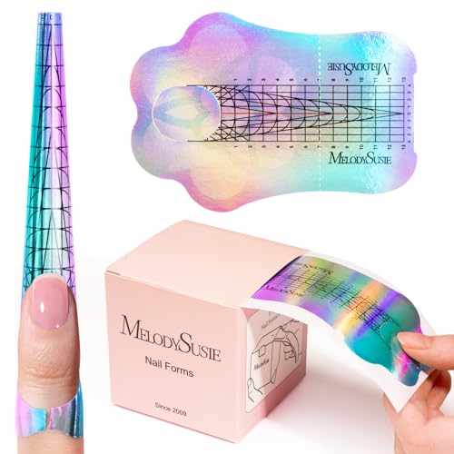 MelodySusie Nail Forms for Nail Extensions 100PCS, Long Length and Strong Adhesion, for Acrylic, Builder Gel and Poly Gel, for Home DIY and Salon Tools