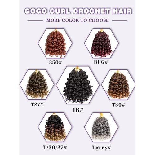 MYQUEEN Short Curly Crochet Hair for Women 8 Inch GoGo Curl Beach Ocean Wave Deep Twist Braids Pre Looped Synthetic Braiding Extensions 7 Packs