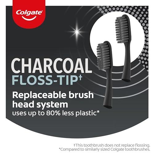 Colgate Keep Charcoal Replaceable Head Toothbrush Starter Kit, 2 Brush Heads