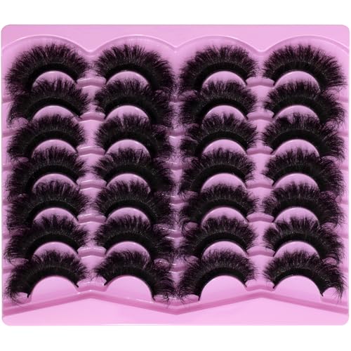 Mink Lashes Fluffy 20mm Volume False Eyelashes 8D Cat Eye Strip Lashes D Curl 14 Pairs Dramatic Soft Eyelash 25mm Big Long Lash Strips Lashes Pack That Look Like Extensions Faux Mink Lashes
