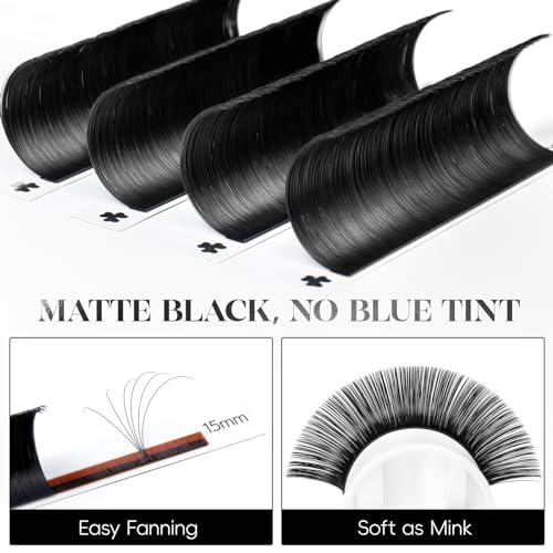 Volume Lash Extensions 0.05D,Blooming Eyelash Extension Mix-8-15mm, Easy Fan Volume Lashes Fluffy Soft, D Curl Matte Black Self Fanning Lash Extension Professional Eyelash Extensions
