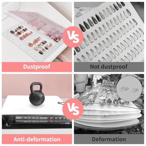 CGBE Press On Nail Organizer: Upgraded Dust & Crush-Resistant Protection, Removable D-Ring Binder Pages, Press On Nail Storage with Nail Tape