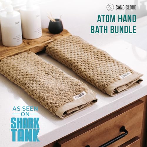 Sand Cloud Turkish Bath Towels for Bathroom, Set of 2 (Atom Sand, Large) - Luxury Soft Linen Turkish Organic Cotton Yarn is Luxurious & Absorbent - Premium Shower & Bathroom Towels Dry Faster