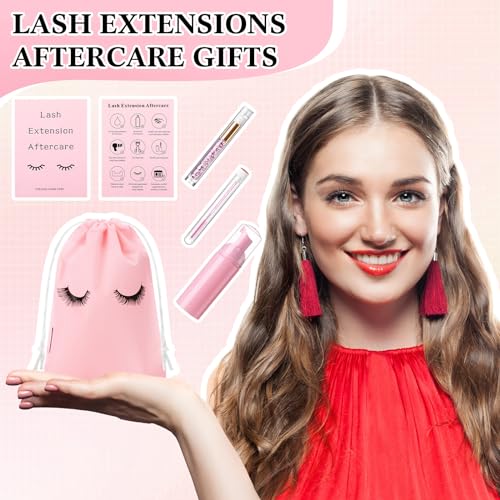 Zhehao 150 Pcs Lash Shampoo Kit Bottle Brushes Bulk 30 Eyelash Dispensers 30 Lash Shampoo Brushes 30 Reusable Aftercare Bag 30 Eyelash Pipes 30 Extension Aftercare Cards(Pink)