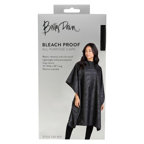 Betty Dain Bleach-proof All Purpose Styling Cape, Material Defends Against Bleach Stains, Color Proof, Chemical Proof, Waterproof, Lightweight Embossed Nylon, Black