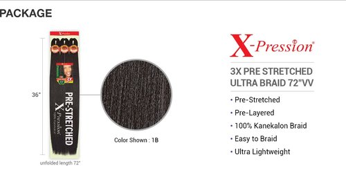 Outre Braids X-Pression Kanekalon 3X Pre Stretched Ultra Braid 72" (5-pack, 1)