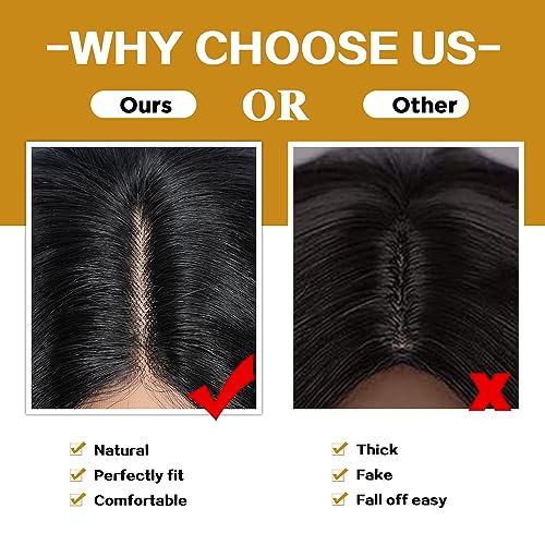 Synthetic Lace Front Wig for Women Long Layered Hair Wig with Curtain Bangs 24 inch Long Straight Black Hair Wig for Daily Party Cosplay (Color:1B)