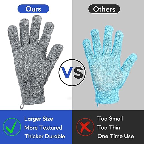 Exfoliating Gloves for Big Hands 8Pack- Lengthened and Large Double-Sided Shower Gloves(4Pairs/8Pcs) for Shower, Spa, Massage - Large Bath Gloves (4Pcs Black and 4Pcs Gray)