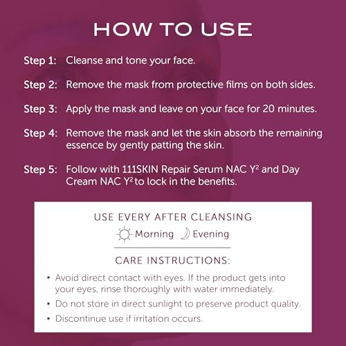 111SKIN Y Theorem Bio Cellulose Facial Mask for All Skin Types, Hydrating Face Mask with NAC Y2, Ectoin & Centella Asiatica, Enhances Skin Elasticity, Skincare Sheet Masks for Self Care, 5x 0.78 fl oz