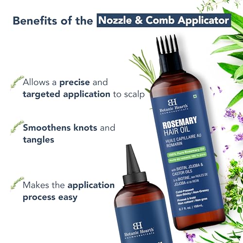 Botanic Hearth 100% Pure Rosemary Oil For Hair Growth | Infused with Biotin, Jojoba & Castor Oil | Hair Oil Repairs Dry Damaged Hair, Strengthening, Healthier - Hair Tonic, 6.7 fl oz - Pack of 2