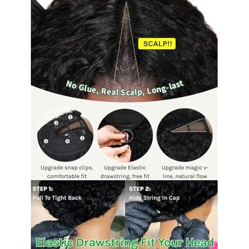 Sunber EasiContour V Part Human Hair Ombre Chestnut Brown Curly Glueless Wig Upgrade Vpart Wigs No Leave Out No Gel 180% Density V Shape Clip Wigs No Sew in Ready to Go Beginner Friendly 20Inch