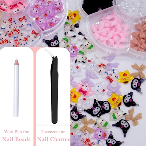 Kawaii Nail Charms,3D Nail Art Charms Bow Nail Charms Pearls Y2K Slime Charms for DIY Nail Art Decoration Supplies Flatback Resin Cute Cat Charms for Acrylic Nail Cartoon Kitty Nail Accessories & Tool