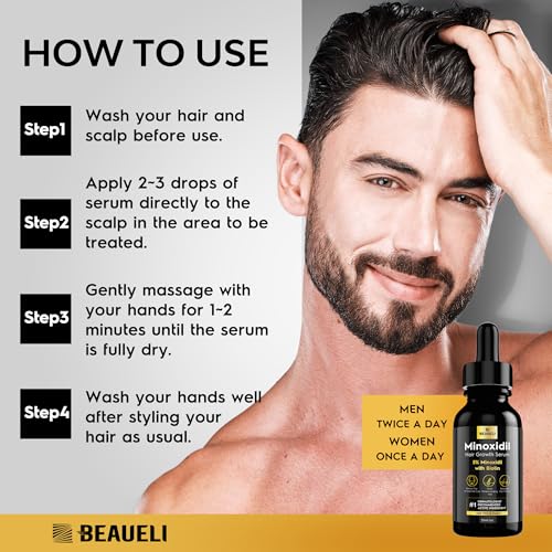 5% Minoxidil for Men and Women, Hair Growth, Beard Growth, Hair Regrowth, Unscented Drop, 3 Fl Oz, 3 Bottles