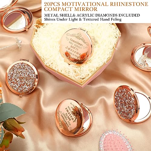 Cindeer 20 Pcs Small Compact Mirror Folding Pocket Makeup Round Hand Held Cosmetic Magnifying Compact Rhinestone Mirror with 1X/2X Magnification for Women Girls Travel (Gold Style)
