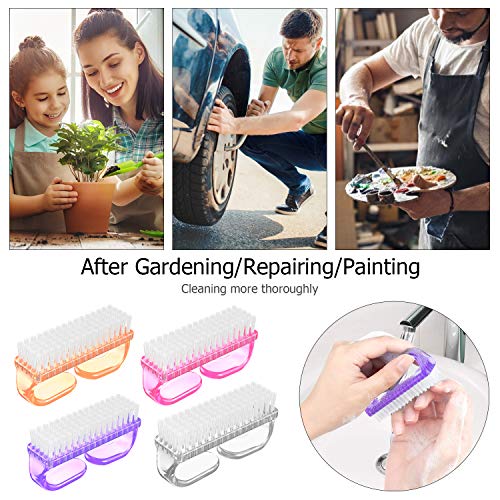 Handle Grip Nail Brush, Nail Brushes Hand Fingernail Brush Cleaner Scrubbing Kit Pedicure for Toes and Nails Men Women (4 Pack)
