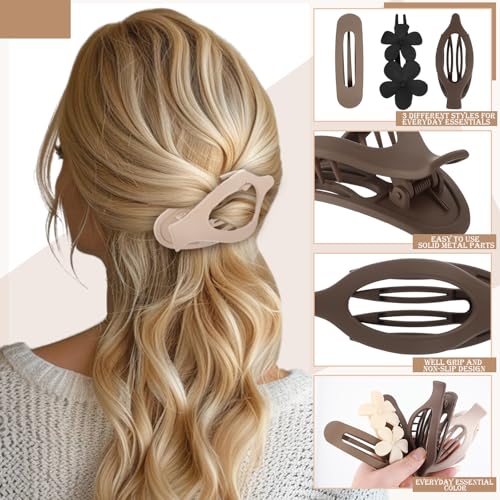 10 Pcs French Flat Hair Clips for Women - 3 Styles Non-slip Flat Claw Clips Matte Hair Claws for Thin Thick Hair