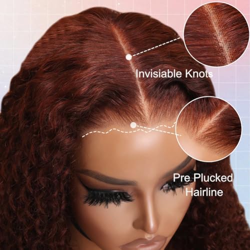 Reddish Brown glueless wigs human hair pre plucked pre cut Deep Wave 7x5 Wear And Go Closure Wigs Reddish Brown Lace Front Wigs Human Hair 180% Density Auburn Wig for Women 10 Inch